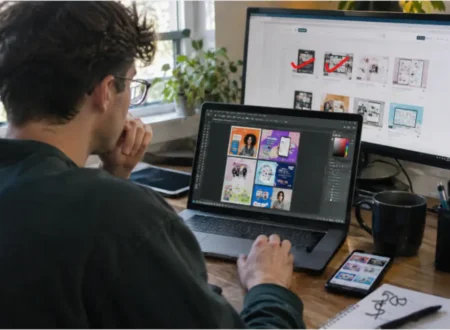 American entrepreneur creating digital templates with Canva AI
