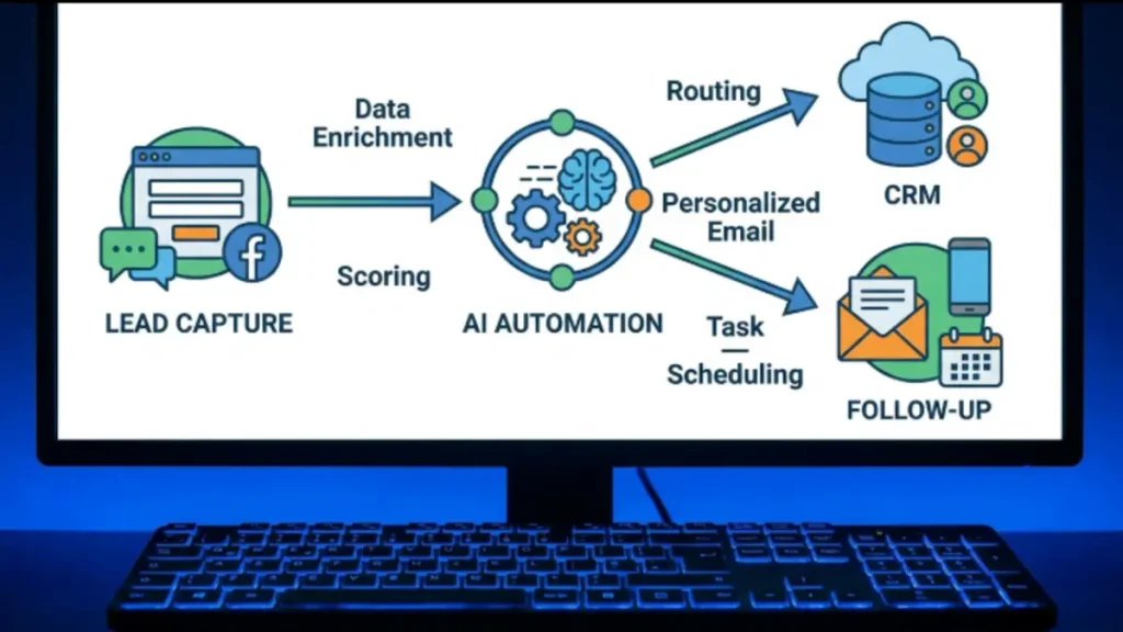 AI automation workflow from lead capture to CRM and follow-up